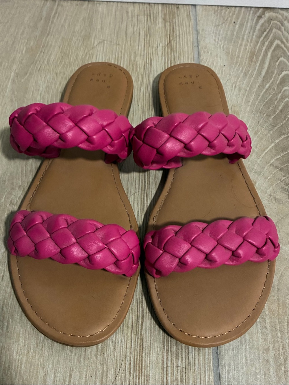 a new day Hot Pink Braided Double-Strap Slide Sandals